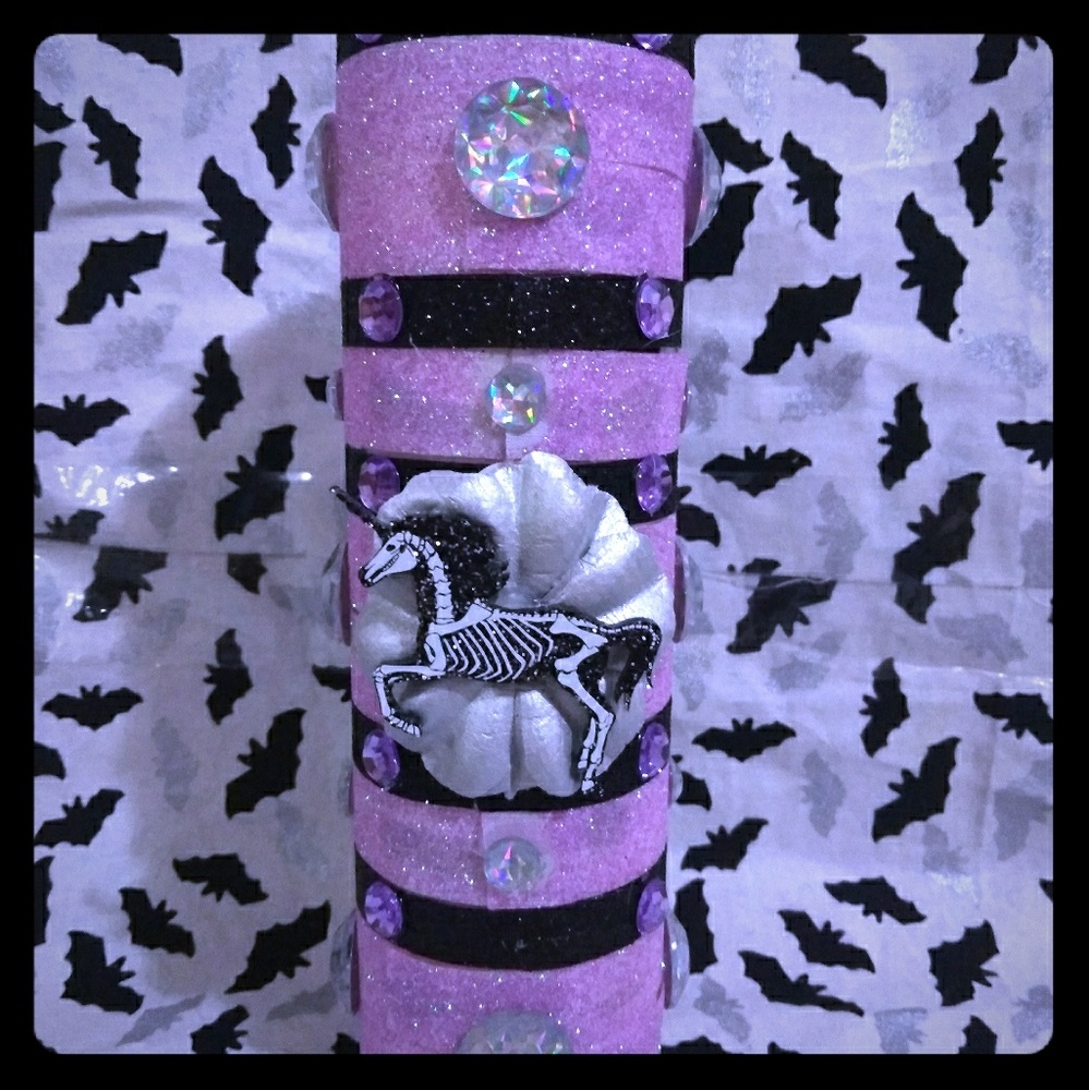*SOLD* Pastel Goth Skeleton Unicorn Tall Candle